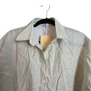 Charlie Holiday Shirt Linen Blend Womens Small Green Casual Oversized Floral